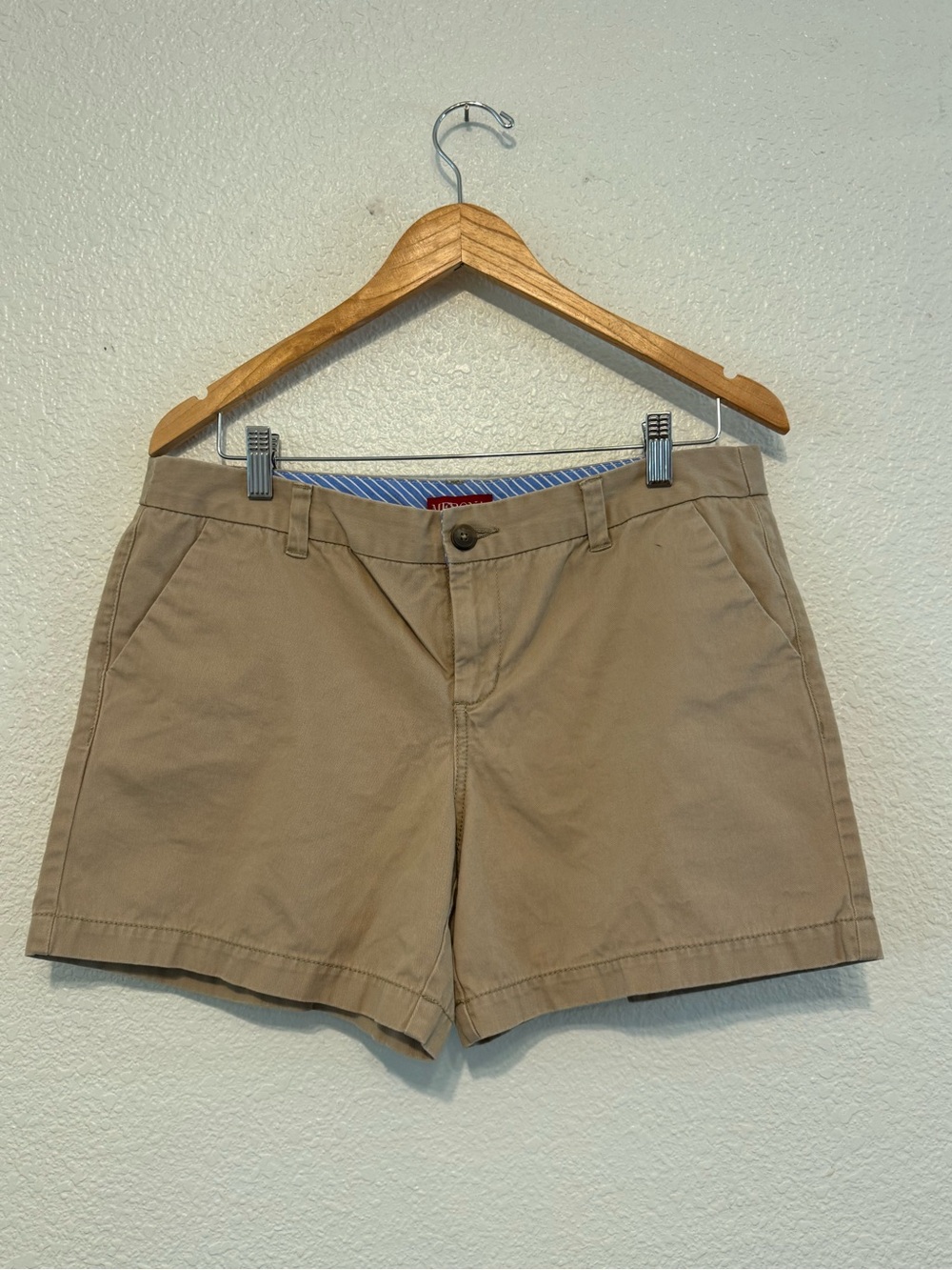 Merona Women's Beige Chino Shorts Size 12 100% Cotton Twill Zip Pockets